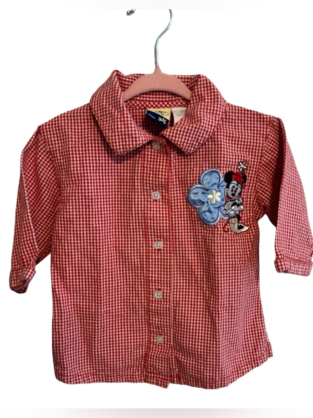 Vintage 2000 Mickey & Co. Minnie Mouse Red Gingham Button Down Top Girls Size 4